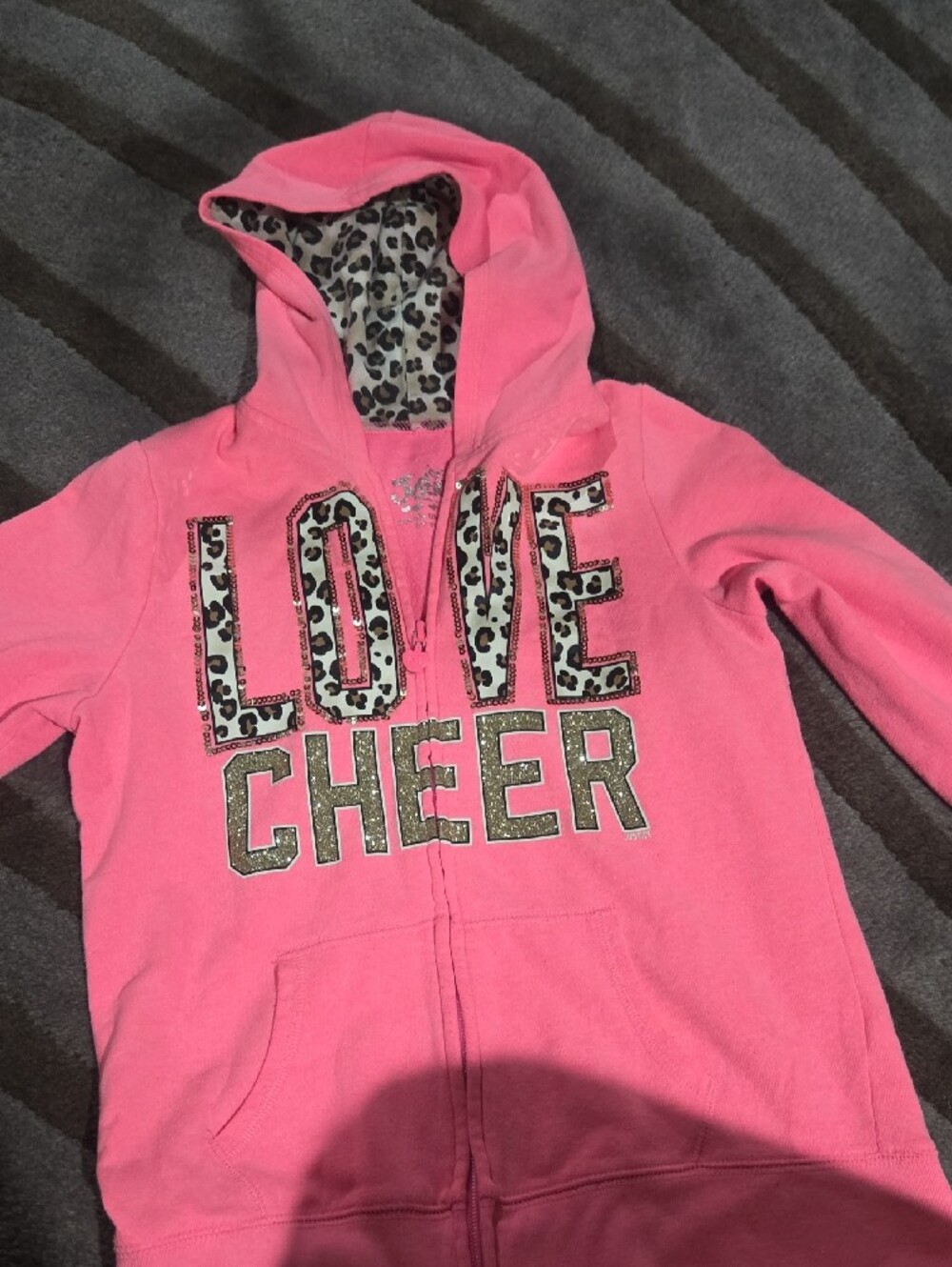Justice Pink Hooded Zip Jacket with Leopard Trim